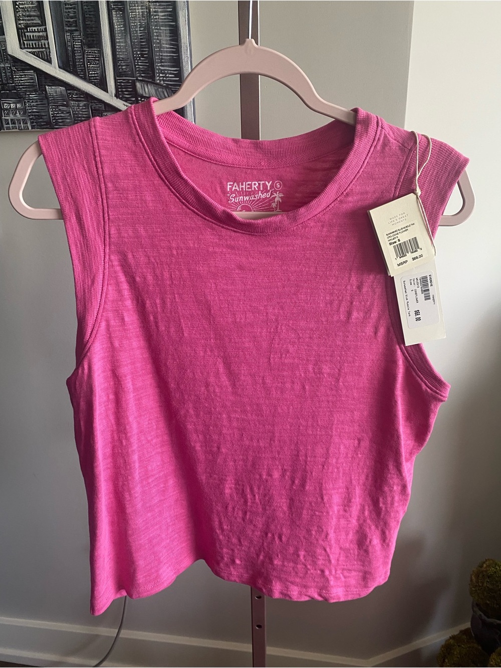 NWT Evereve Faherty Sunwashed Slub Pink Muscle  Top Small